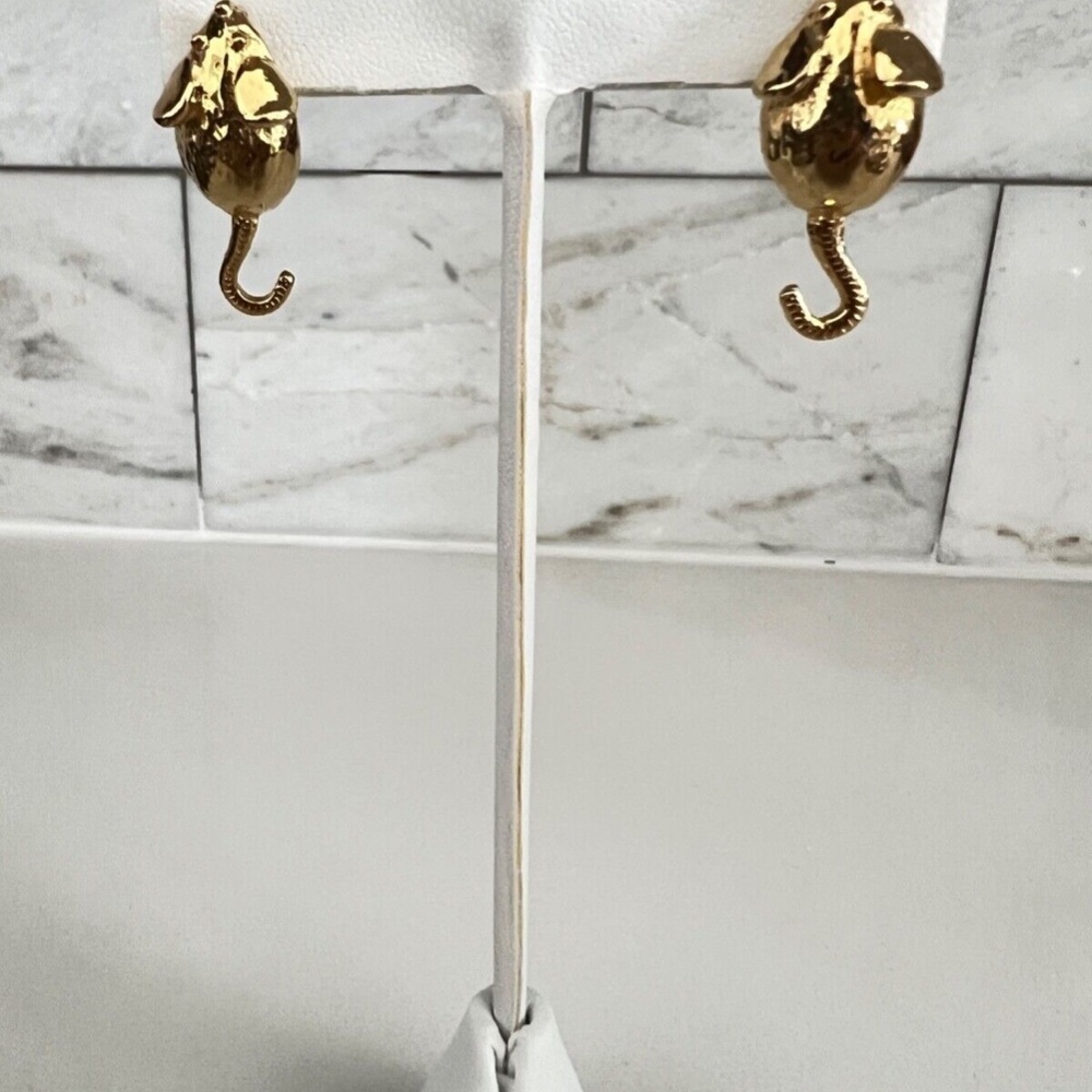 NWT Vintage 70s Mimi Di N Signed Mice Statement Earrings Gold - Picture 5 of 6